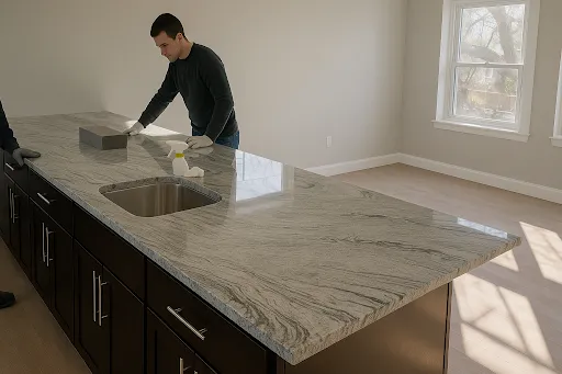 Elegant marble countertop installation with flawless edge detail.
