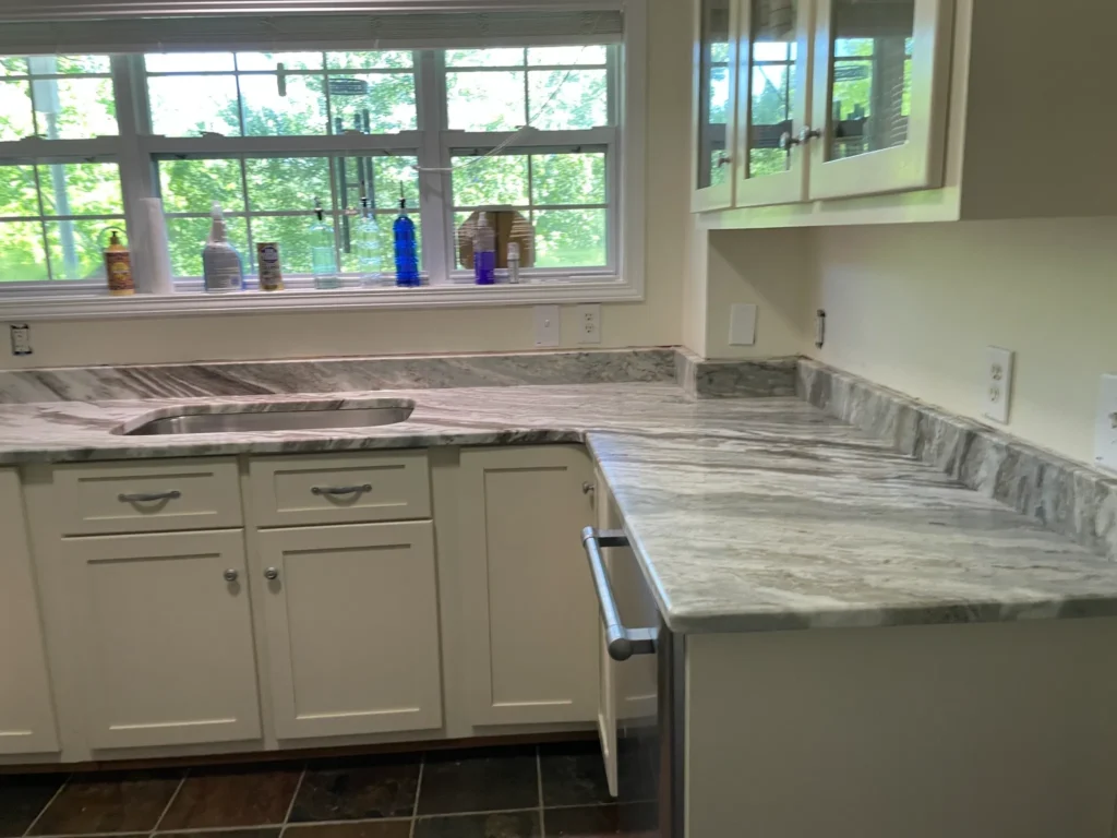 A gray granite countertop