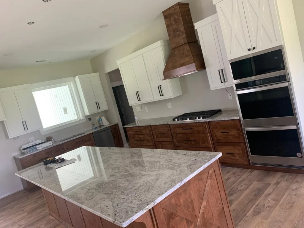 A gray granite countertop