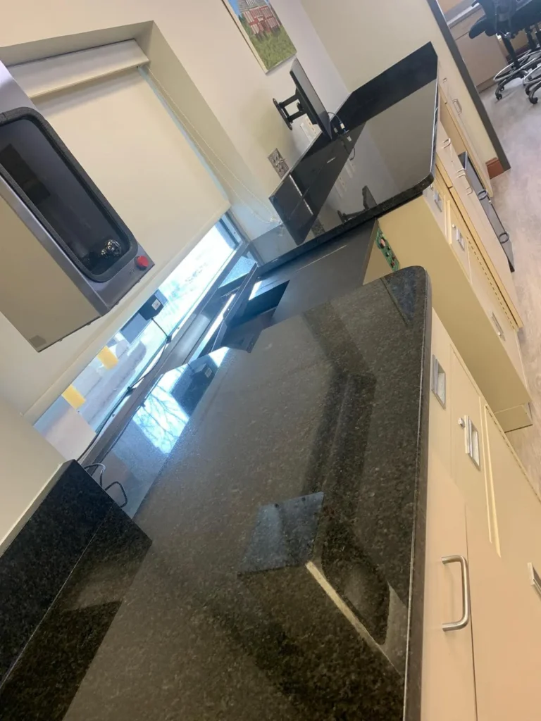 A black granite countertop