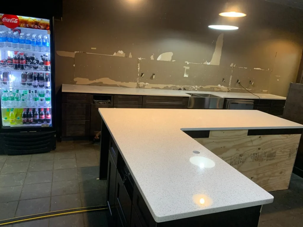 A white granite countertop