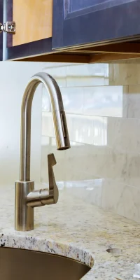 Close up of modern style granite backsplash
