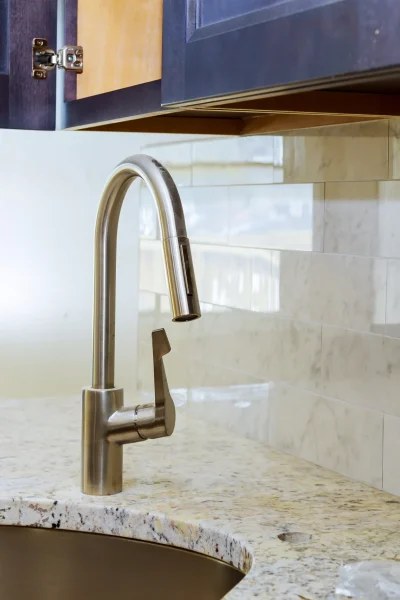Close up of modern style granite backsplash